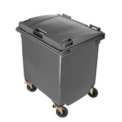 Contentor 1100L Plástico 4 Rodas Cinza c/Tampa Cinza