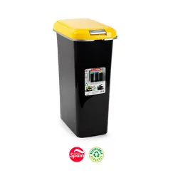 Contentor 25L Plástico Preto Tampa Amarelo