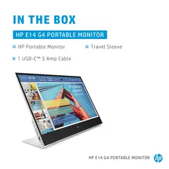 HP E14 G4 14inch IPS FHD Portable Monitor 16:9 400cd/m2 5ms GtG 2x USB Type-C with DisplayPort 1.2 Alt mode Silver 3/3/0