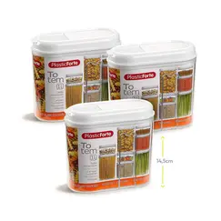 Caixa Multiusos 1000ml Plástico c/Tampa Totem Branco 3un