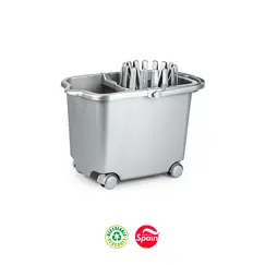 Balde com Espremedor Retangular c/ Rodas 15L Prata