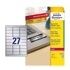 Etiquetas Resistentes 63,5x29,6mm Avery 8 Folhas Prata