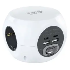 Extensão 3 Tomadas 2x USB-A + 2x USB-C