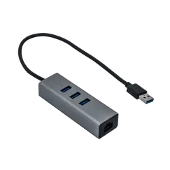Hub i-tec USB 3.0 3 portas + Adaptador Gigabit Ethernet - Metal