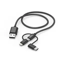 HAMA 3IN1 CABLE, MICRO USB + USB-C + LTG, 1.5 M, BLACK - 201536