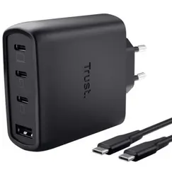 TRUST MAXO USB 65 Watt GAN 4-Port Charger 3 USB-C + 1 USB-A + Cable Black