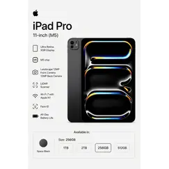 APPLE 11inch iPad Pro Wi-Fi + Cellular 2TB with standard glass Space Black