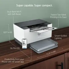 HP LaserJet M209dw Printer Mono B/W Duplex laser A4 600x600dpi 29ppm capacity: 150 sheets USB 2.0 LAN Wi-Fi Bluetooth LE