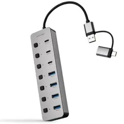Hub USB + USB Tipo-C Nanocable 10.16.4510/ 4xUSB/ 3xUSB Tipo-C/ 1xUSB Tipo-C PD/ Gris