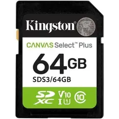 Tarjeta de Memoria Kingston CANVAS Select Plus 64GB SD XC/ Clase 10/ 100MBs