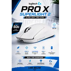 Logitech G PRO X SUPERLIGHT 2 - Limited Edition - rato - gaming - óptico - 5 botões - sem fios - 2.4 GHz - recetor USB Logitech LIGHTSPEED - azul cyan