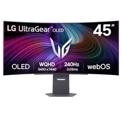 LG UltraGear 45GX90SA-B - Monitor OLED - gaming - curvo - 45" (44.5" visível) - 3440 x 1440 UWQHD @ 240 Hz - 1300 cd/m² - 1500000:1 - DisplayHDR 400 T