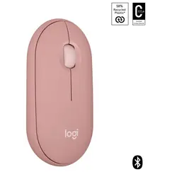 Logitech Pebble Mouse 2 M350s - Rato - óptico - 3 botões - sem fios - Bluetooth 5.2 LE - rosa tonal