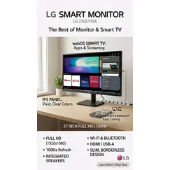 LG Smart 27U511SB 27inch LCD w/o TV 16:9 1500:1 250cd/m2 5ms No Pivot Speaker Plug and Play black