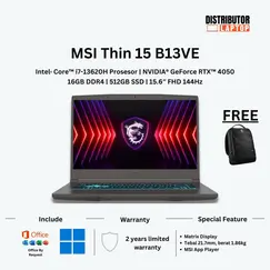 MSI THIN 15 B13VE-2843XPT 15.6INCH FHD I7-13620H 2X8GB 512GB NVIDIA RTX 4050-6GB