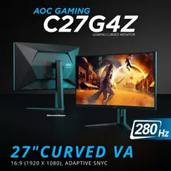 AOC Gaming C27G4ZXU - Monitor LED - gaming - curvo - 27" - 1920 x 1080 Full HD (1080p) @ 280 Hz - Fast VA - 300 cd/m² - 4000:1 - HDR10 - 0.3 ms - alti