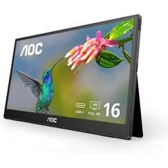 AOC 16T3EA - Monitor LED - 16" (15.6" visível) - portátil - 1920 x 1080 Full HD (1080p) @ 60 Hz - IPS - 250 cd/m² - 700:1 - 4 ms - USB-C - preto textu