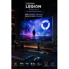 Lenovo Legion 27Q-11 - Monitor LED - 27" - 2560 x 1440 QHD @ 300 Hz - IPS - 300 cd/m² - 1000:1 - HDR10 - 0.5 ms - 2xHDMI, DisplayPort - preto lustroso