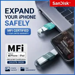 SanDisk Phone Drive - Drive flash USB - 128 GB - USB-C / Lightning - céu metálico