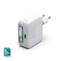 Carregador USB-C 2 Portas GaN 65W c/ Cabo Extensível Branco