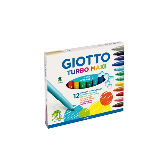 Marcador Feltro Giotto Turbo Maxi 12 Cores | Qualidade e Durabilidade para Desenho e Escolaridade