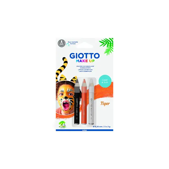 Lápis Facial Giotto Tigre 3 Corees | Maquilhagem Criativa para Todas as Idades