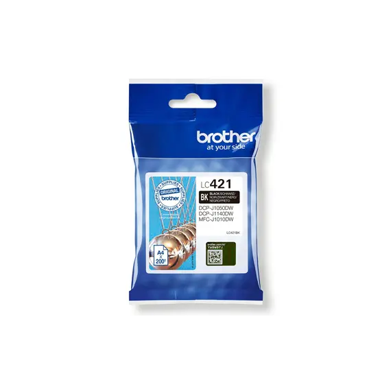 Tinteiro Brother LC421BK Preto - Cartucho de Tinta para Impressoras Brother com Capacidade para 200 Páginas