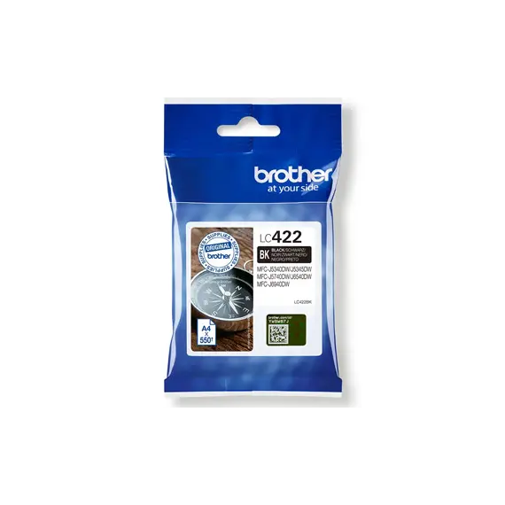 Tinteiro Brother LC422BK Preto - Alta Capacidade para Impressoras Brother - 550 páginas | bluepixel.pt