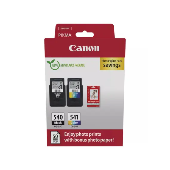 Pack Tinteiros Canon 540/541 Preto e Cor + Papel 5225B013 | Impressão de Qualidade na bluepixel.pt