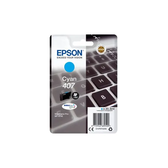 Tinteiro Epson 407 Azul C13T07U240 - Capacidade de 20,3ml para até 1900 páginas | BluePixel.pt