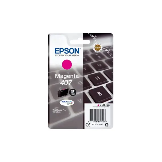 Tinteiro Epson 407 Magenta C13T07U340 - Capacidade de 20,3ml para impressões até 1900 páginas | bluepixel.pt