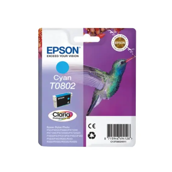 Tinteiro Epson T0802 Azul C13T08024011 - Alta Qualidade para Impressoras Epson na BluePixel.pt
