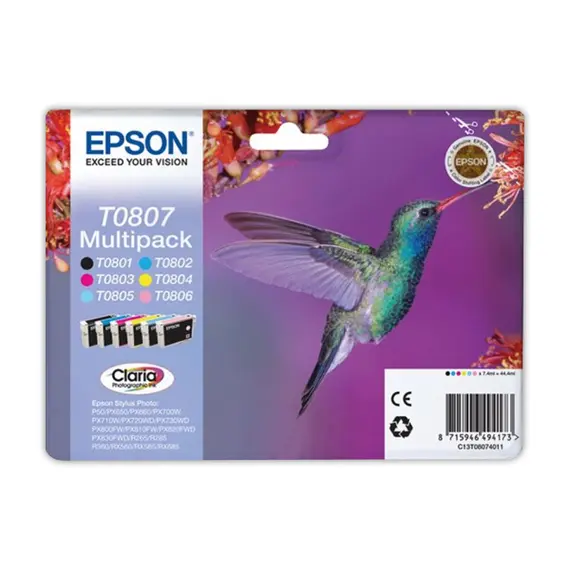 Pack Tinteiros Epson T0807 6 Cores (C13T08074021) - Impressões vibrantes e de alta qualidade | bluepixel.pt