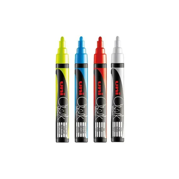 Marcador de Giz UNI PWE-5M 1,8-2,5mm 4 Cores | Material Escolar de Qualidade