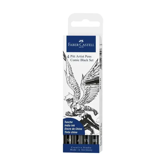 Marcador Artístico Pitt Faber-Castell Comic Preto 4 Core com Alta Qualidade para Ilustração