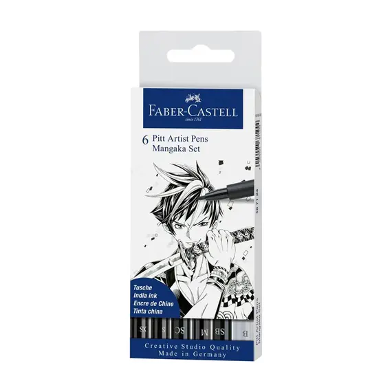 Marcador Artístico Pitt Faber-Castell Manga Mangaka 6 Cores - Ferramenta de Arte de Alta Qualidade