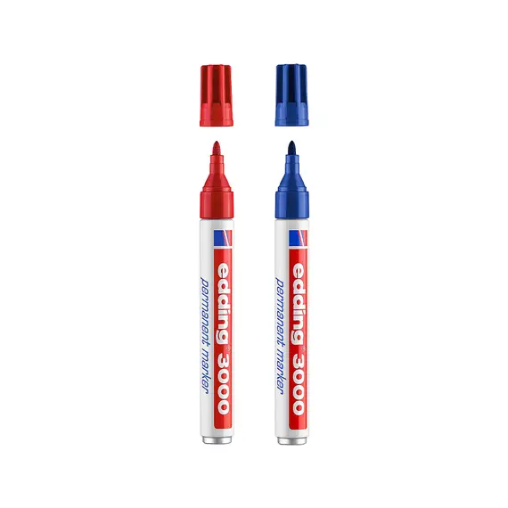 Marcador Permanente Grosso Edding 3000 Azul e Vermelho | Alta Qualidade e Durabilidade