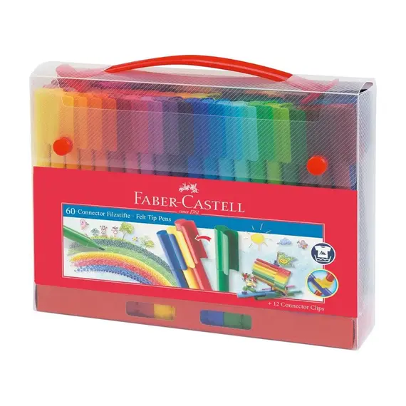Marcadores Feltro Faber Castell Connector Mala 60un - Conjunto de Cores Vibrantes para Arte e Escola
