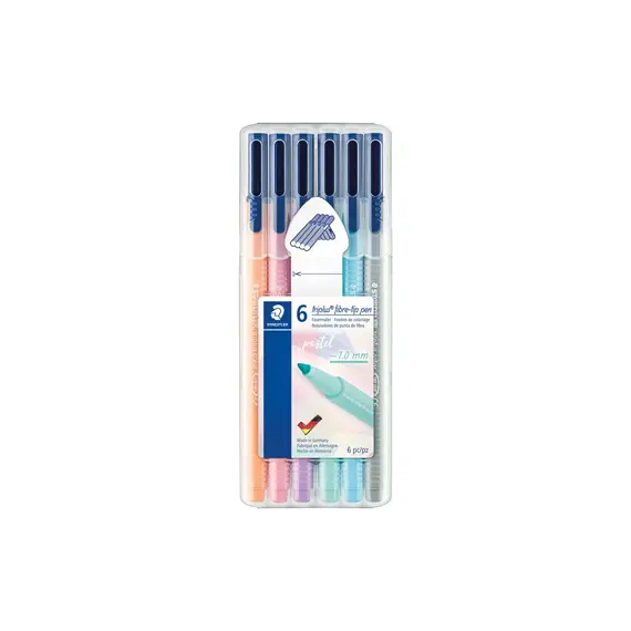 Conjunto de 6 Marcadores Feltro Staedtler Triplus 323 em Estojo Box | Alta Qualidade e Cores Vibrantes