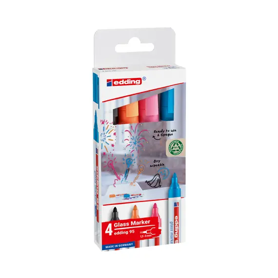 Marcador Edding 95 para Quadros de Vidro - Ponta 1,5-3mm, 4 Cores | bluepixel.pt