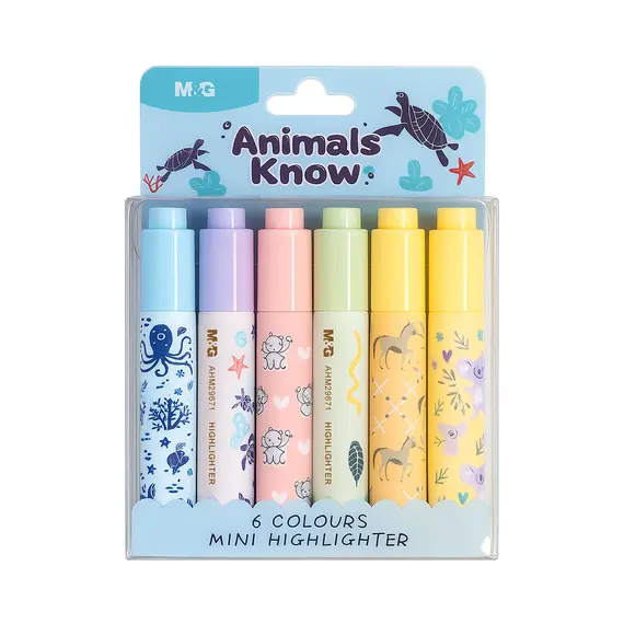 Marcador Fluorescente Animals Know 6 Cores - Conjunto de 6 unidades | MG