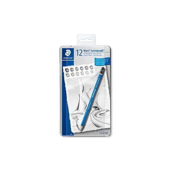Lápis de Grafite STAEDTLER Mars Lumograph Cx Metal 12un | Alta Qualidade para Desenho