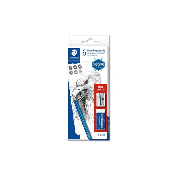 Lápis de Grafite STAEDTLER 61 100 C6 com Borracha e Afiador - Oferta Pack de 6 | bluepixel.pt