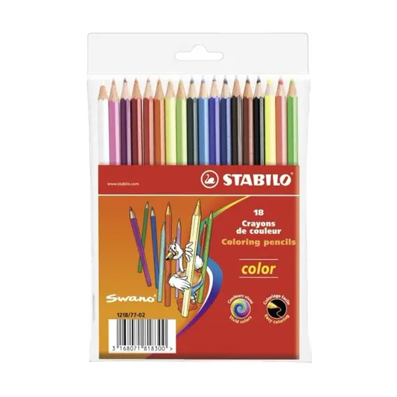 Lápis de Cor Stabilo Color 18un em Carteira Plástica - 18cm | Loja BluePixel