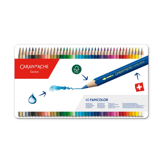 Lápis de Cor Aquarelável Caran d'Ache Fancolorem 40un Cx Metal | Loja BluePixel Portugal