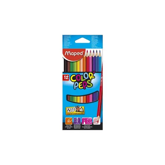 Lápis de Cor Maped Peps Long 12 Unidades - 20cm | Material Escolar de Qualidade