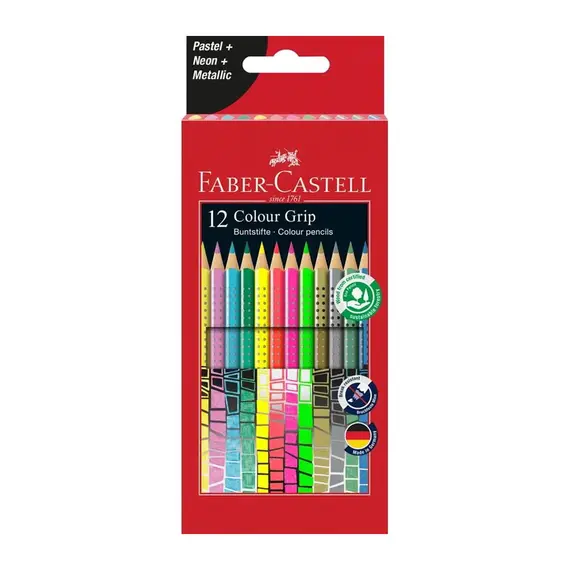 Lápis de Cor Faber-Castell Grip Pastel/Neon 12un 18cm | Material Escolar de Qualidade