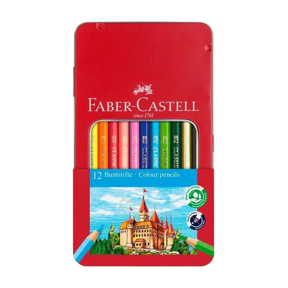 Lápis de Cor Faber-Castell 12un Caixa Metal 18cm | Qualidade e Cores Vibrantes