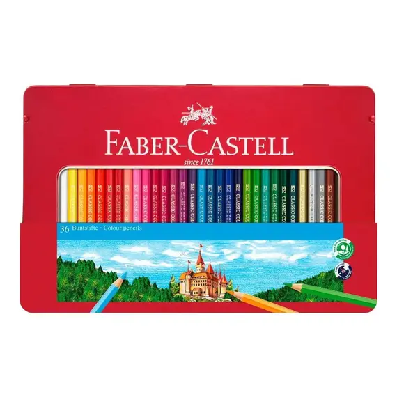 Lápis de Cor Faber-Castell 36un Cx Metal 18cm | Material Escolar de Qualidade