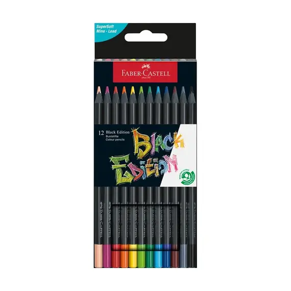 Lápis de Cor Faber-Castell Black Edition 12un 18cm | Material artístico de alta qualidade